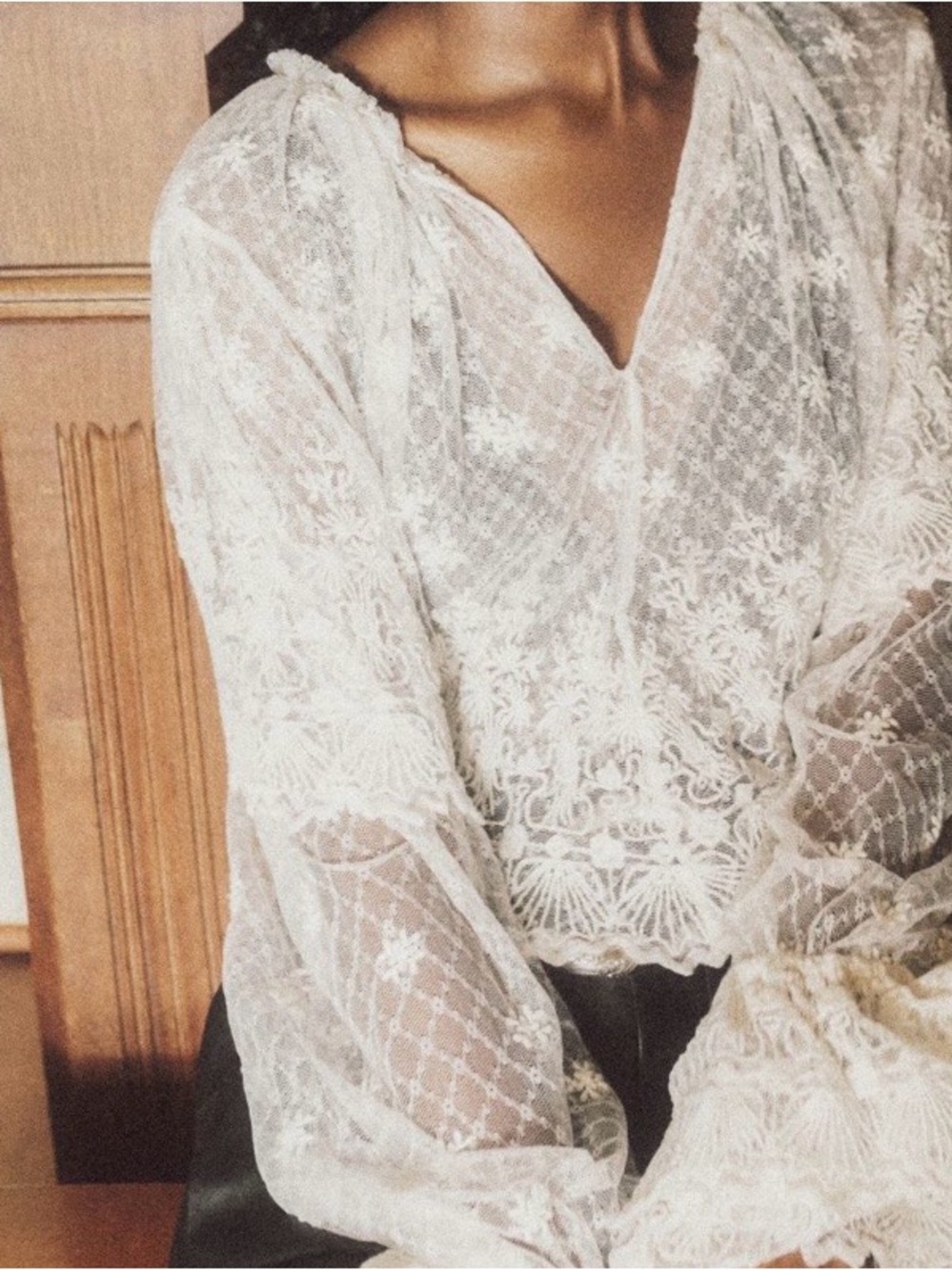 Anthropologie Sheer White Lace Peasant Blouse